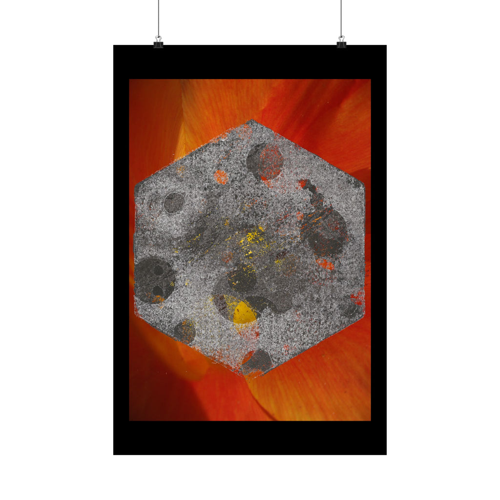 Abstract Hex Moon Poster — Orange Red Floral Background Matte Vertical Art Print