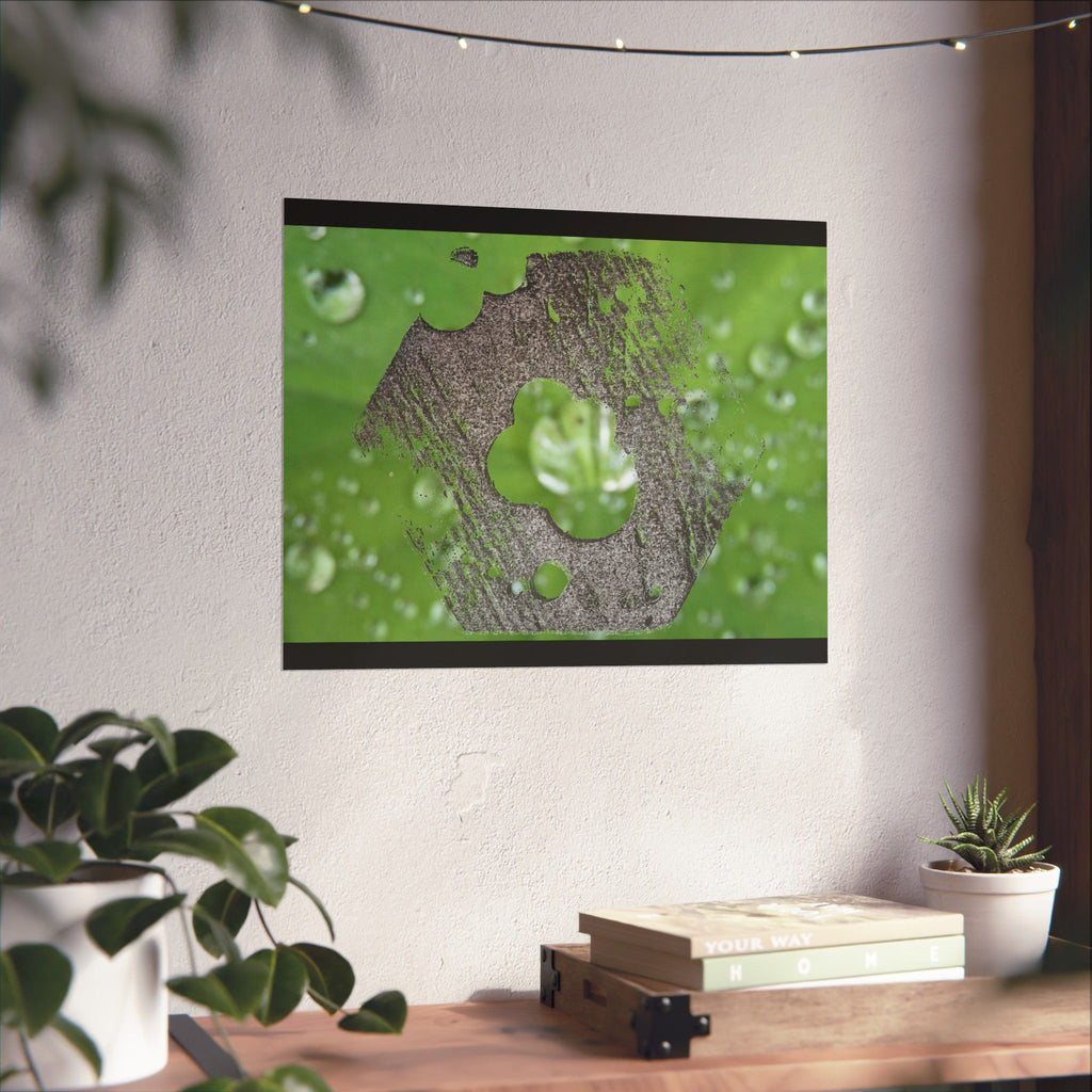 Dewy Leaf Macro Matte Horizontal Posters | Nature Water Droplet Wall Art