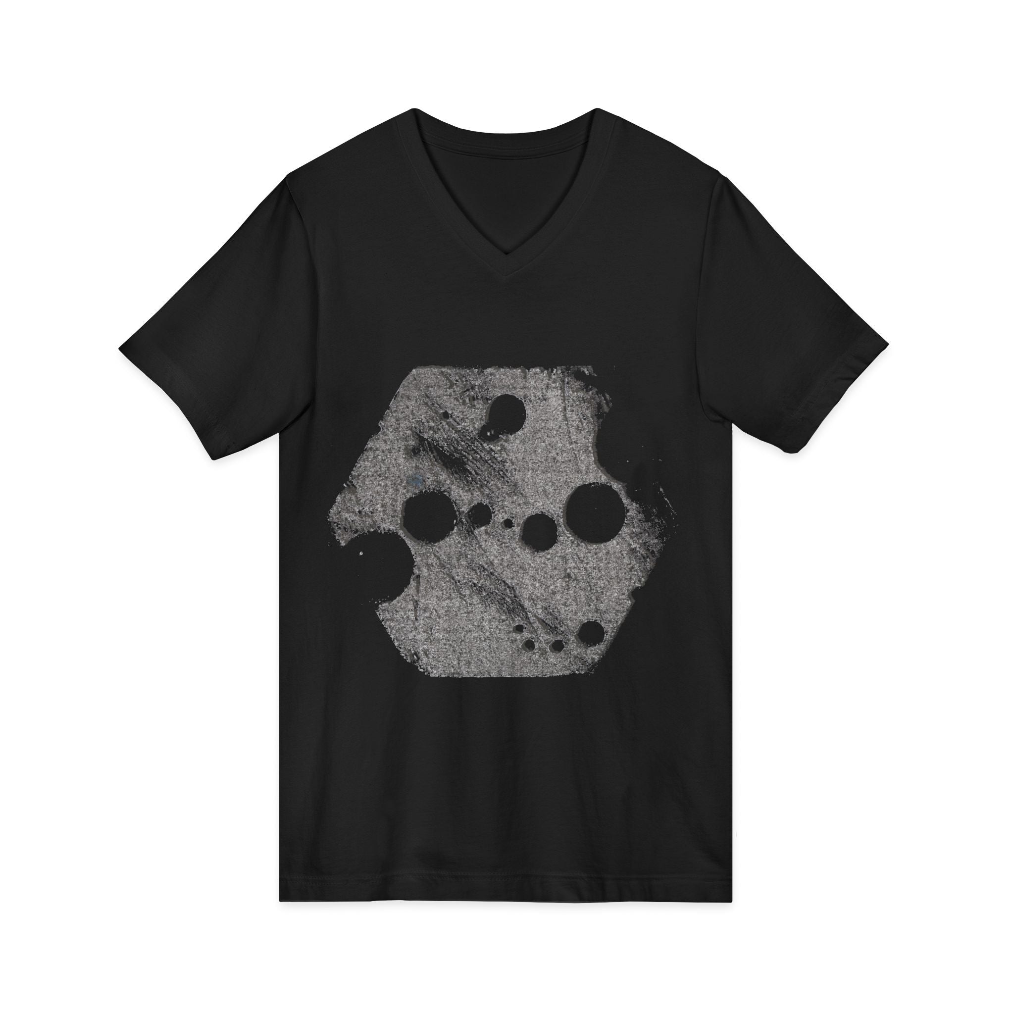 Hex Moon Graphic Tee Design Hex10 — Een vintage T-shirt met V-hals en een verweerde Space Cheese-look, geïnspireerd op astronomie.