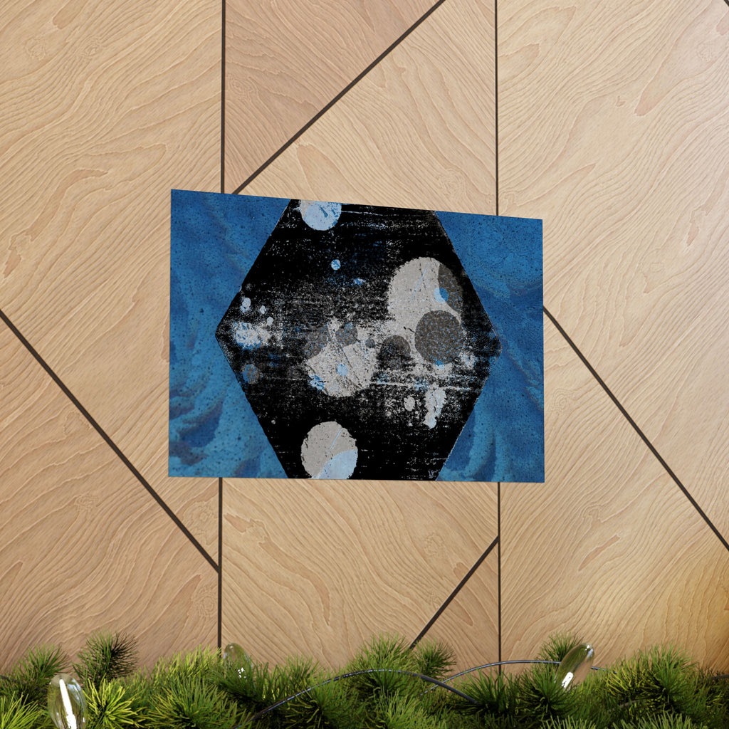 Abstract Blue Hexagon Poster — Matte Horizontal Wall Art