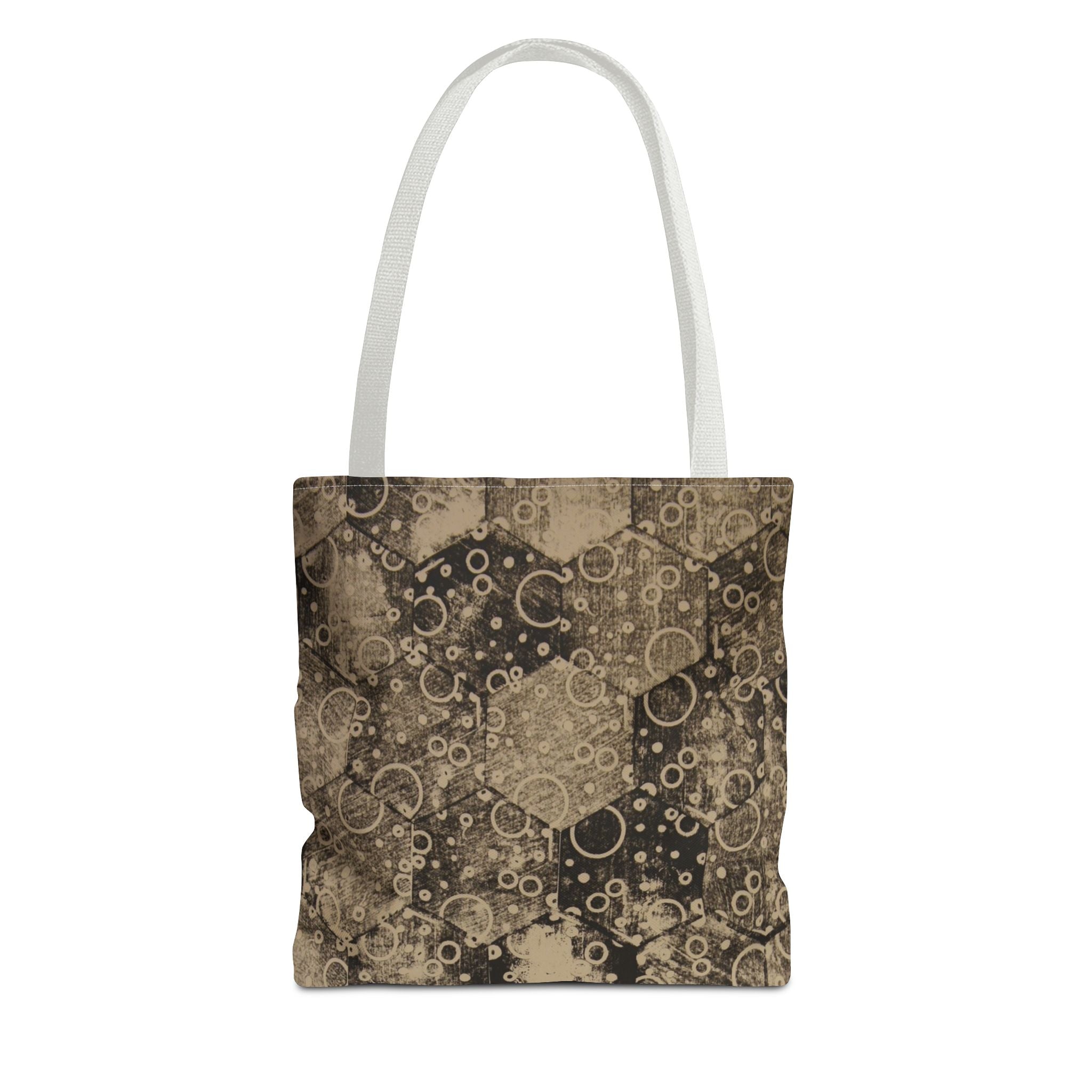 Vintage Hexagon Pattern Tote Bag – Sepia Geometric All-Over Print