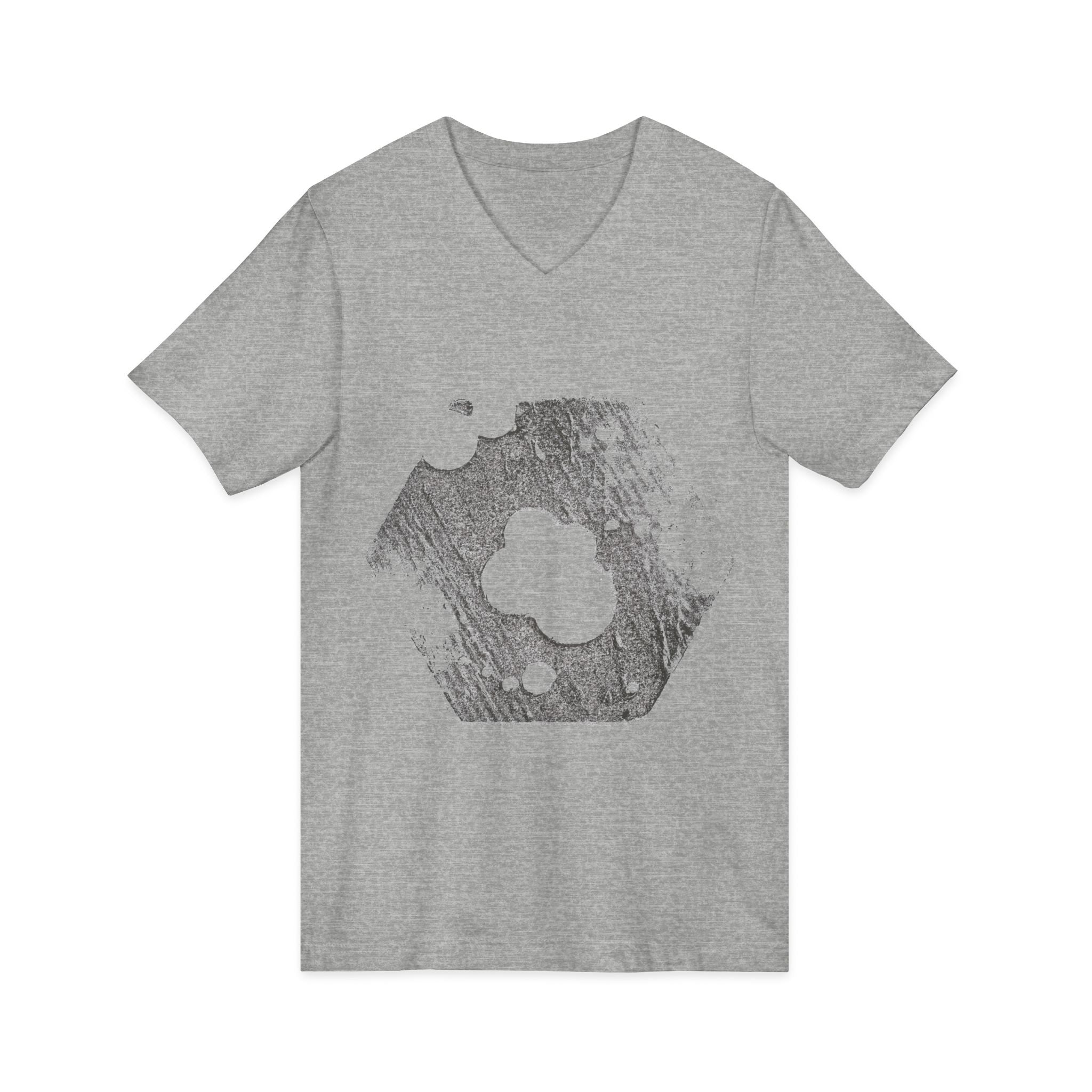 Hex Moon Graphic Tee Design Hex07 — Een vintage T-shirt met V-hals en een verweerde Space Cheese-look, geïnspireerd op astronomie.