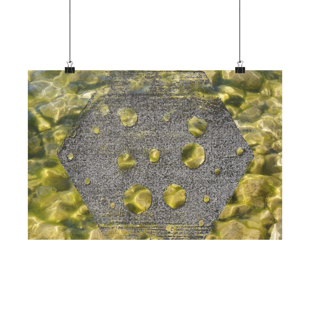 Abstracte geode matte horizontale poster — Gele kristaltextuur wanddecoratie 