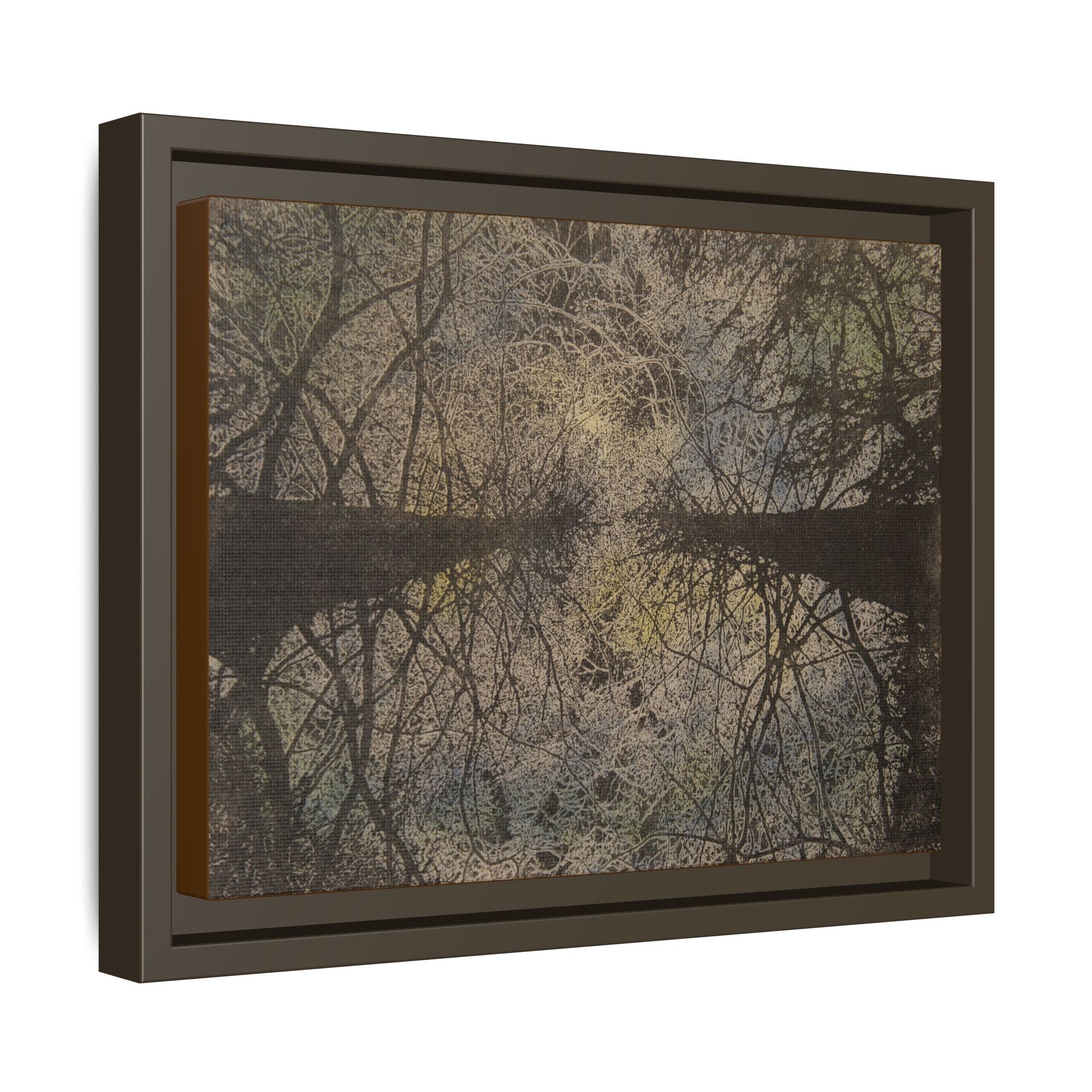 Framed Matte Canvas Art - Symmetrical Forest Tree Reflection (Multi-Color) - no 30