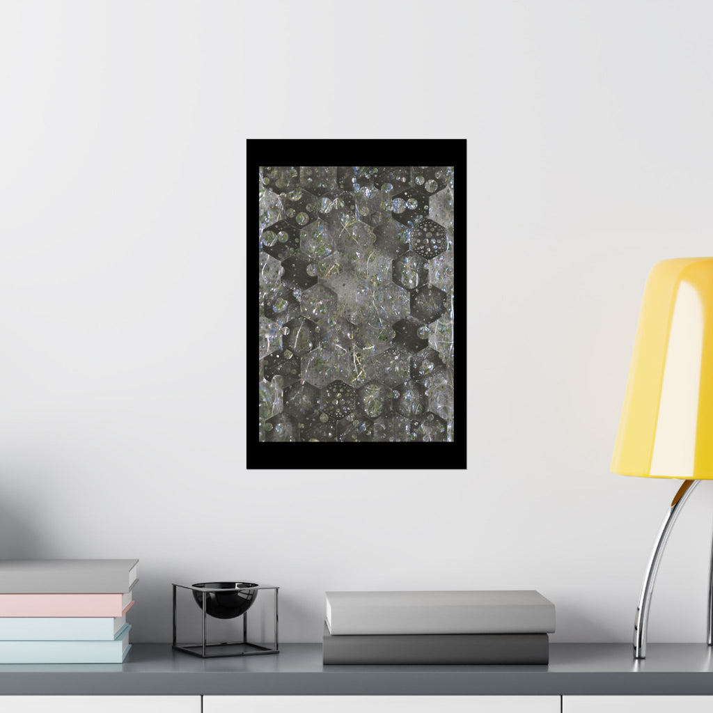 Abstracte zeshoekige bubbelposter met matte afwerking — Geometrische metallic wanddecoratie 