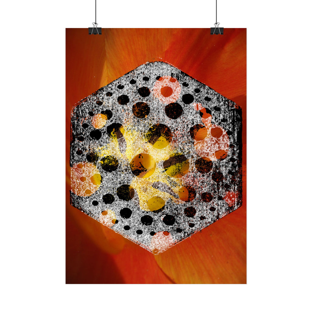 Abstracte zeshoekige bloemenposter — verticale kunstprint