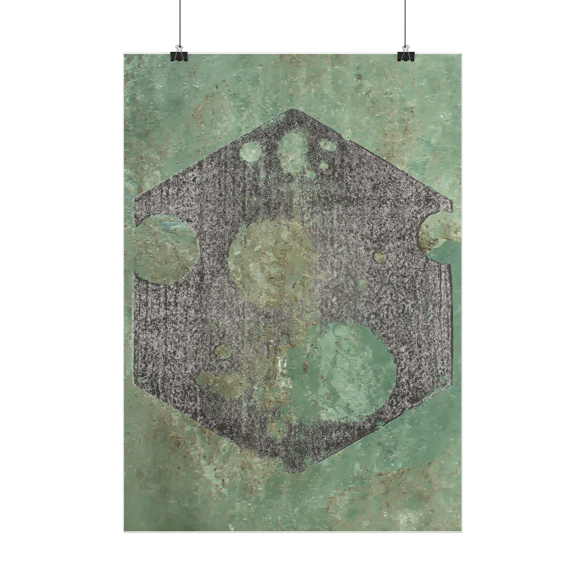 Abstracte geometrische zeshoekige kunstposter (verticaal) | Groene cirkels met textuur 