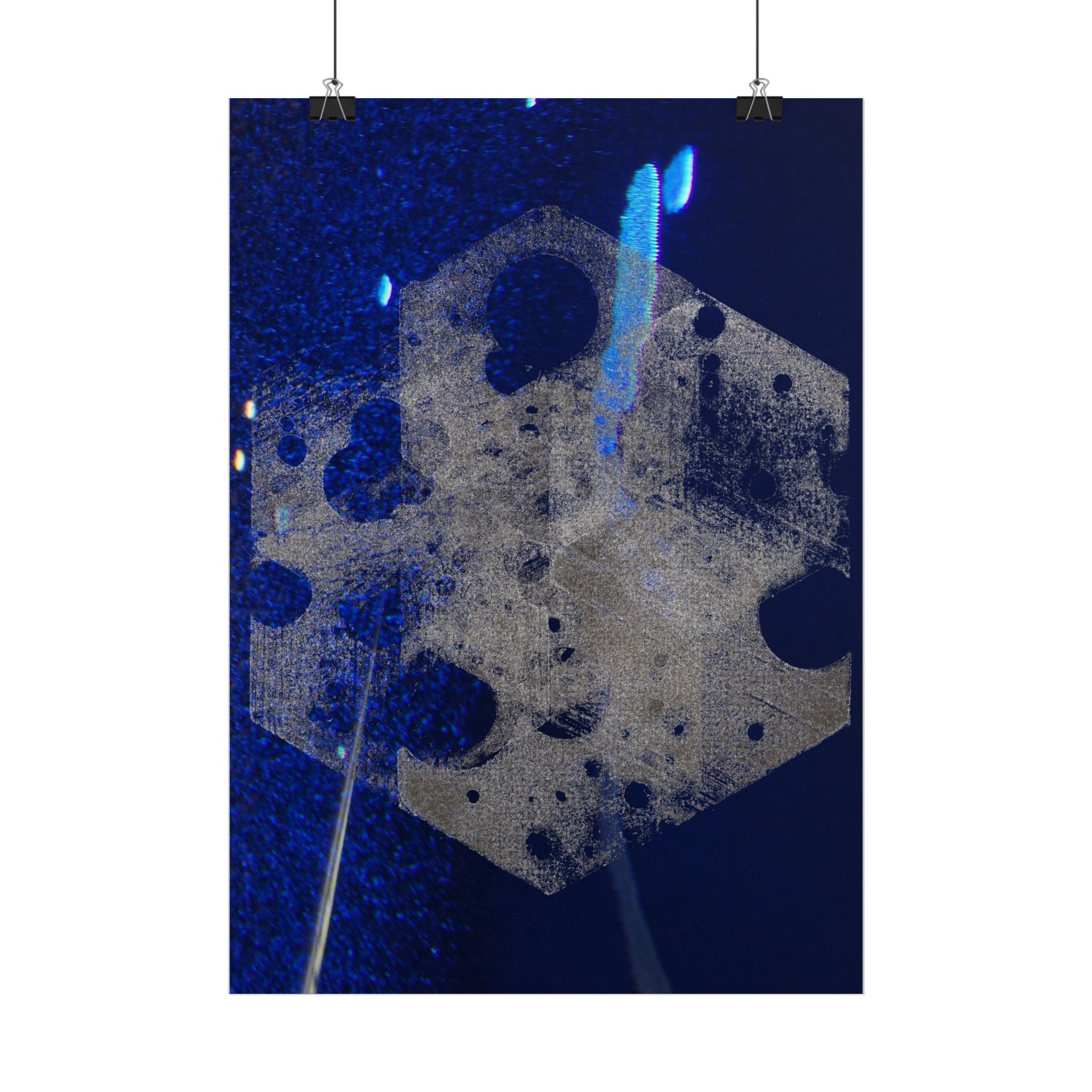 Abstracte blauwe geometrische poster — Hexagonale ijskristal muurdecoratie 