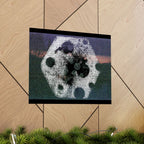 Abstract Cosmic Poster — Grainy Moon & Planetary Shapes Matte Horizontal Art Print