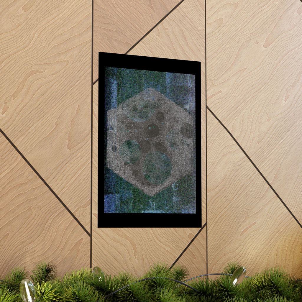 Abstract Hexagon Moon Matte Poster — Moody Blue-Green Wall Art