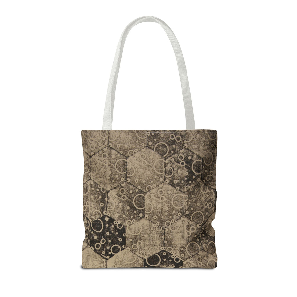 Vintage Hexagon Pattern Tote Bag – Sepia Geometric All-Over Print