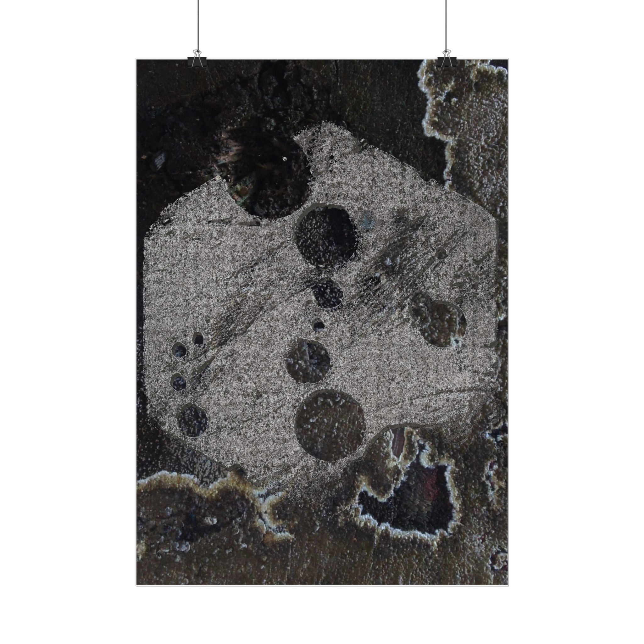Abstract Grunge Moon Poster — Dark Textured Matte Vertical Wall Art