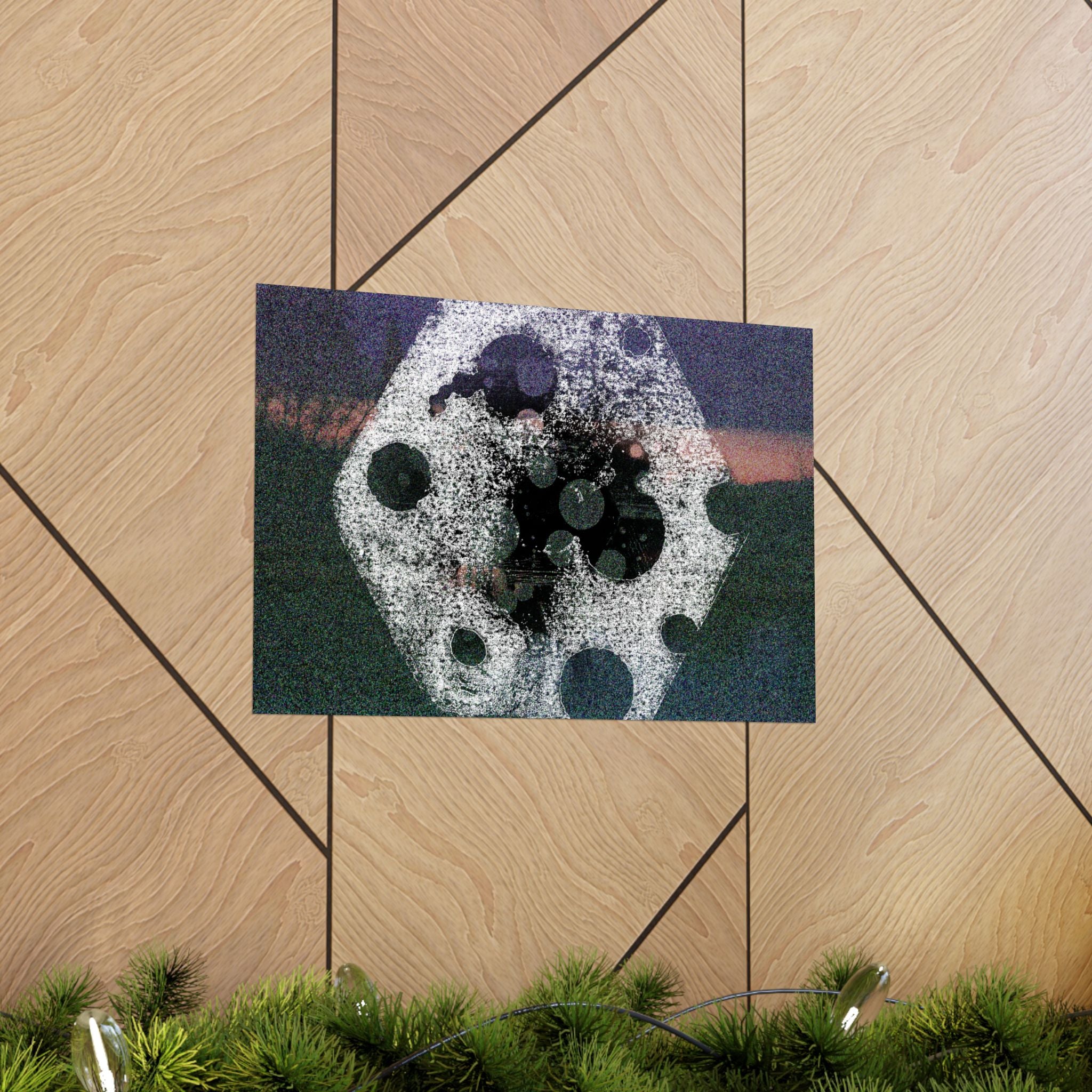 Abstract Cosmic Poster — Grainy Moon & Planetary Shapes Matte Horizontal Art Print