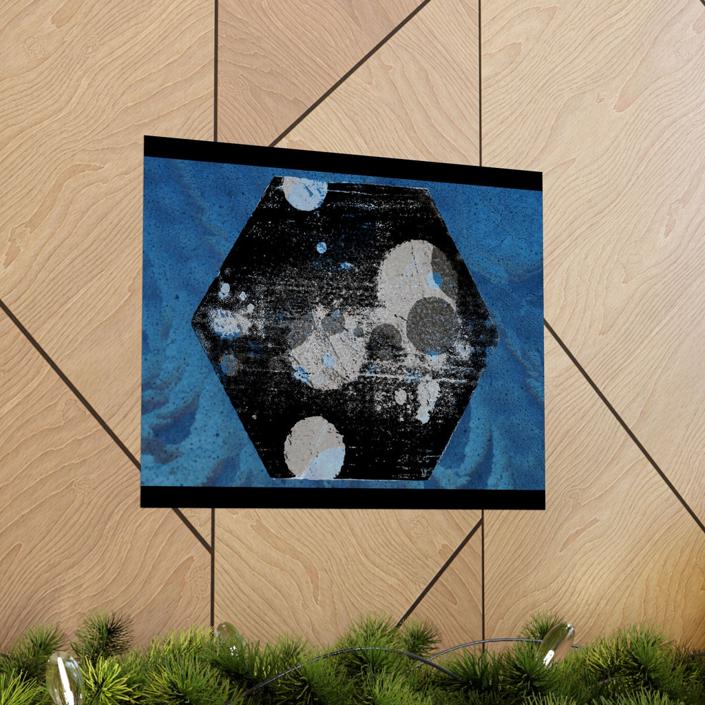 Abstract Blue Hexagon Poster — Matte Horizontal Wall Art