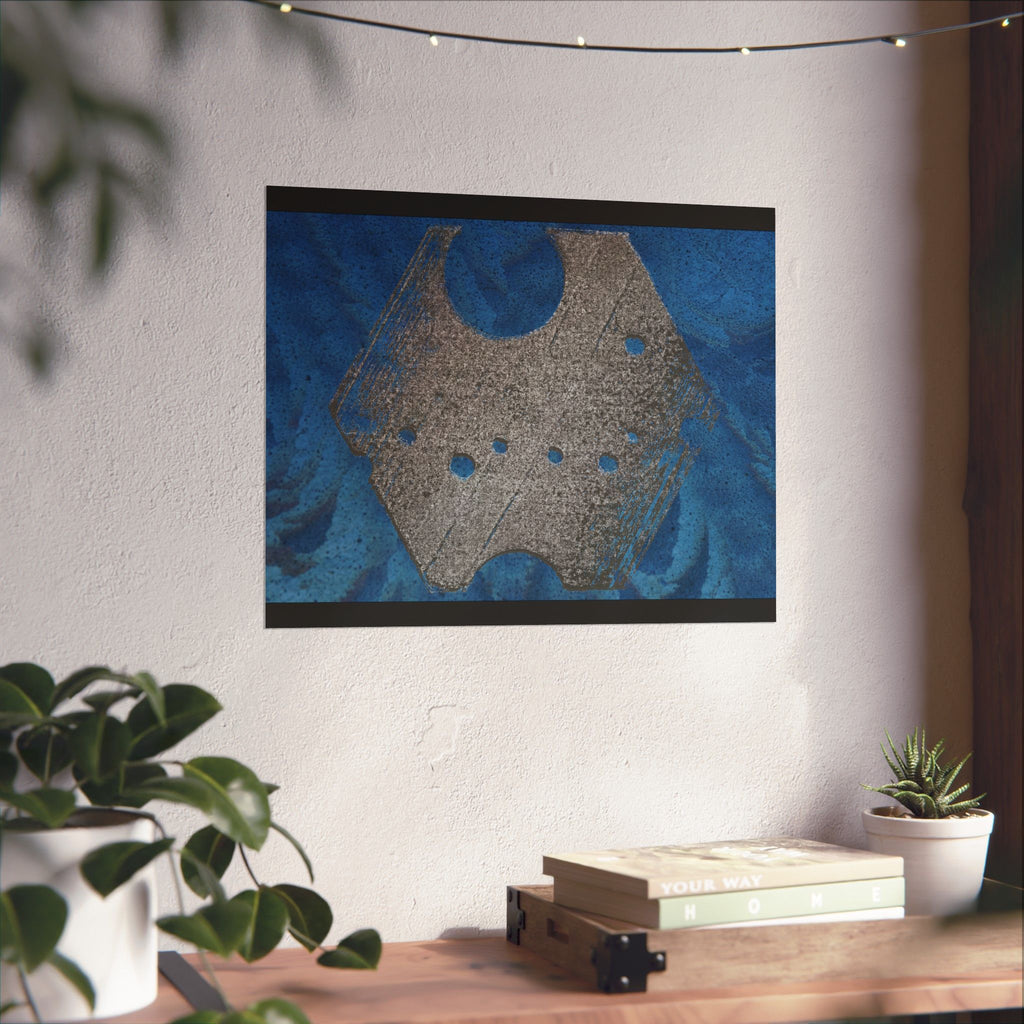 Abstract Blue Texture with Metallic Geometric Shape Poster