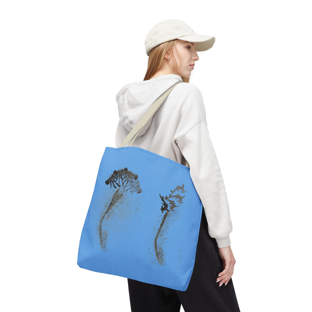 Blue Sea Life Tote Bag — Sand Art Seahorse & Coral All-Over Print
