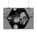 Horizontal Poster — Grunge Hexagon Moonprint (Black & Gray Abstract)