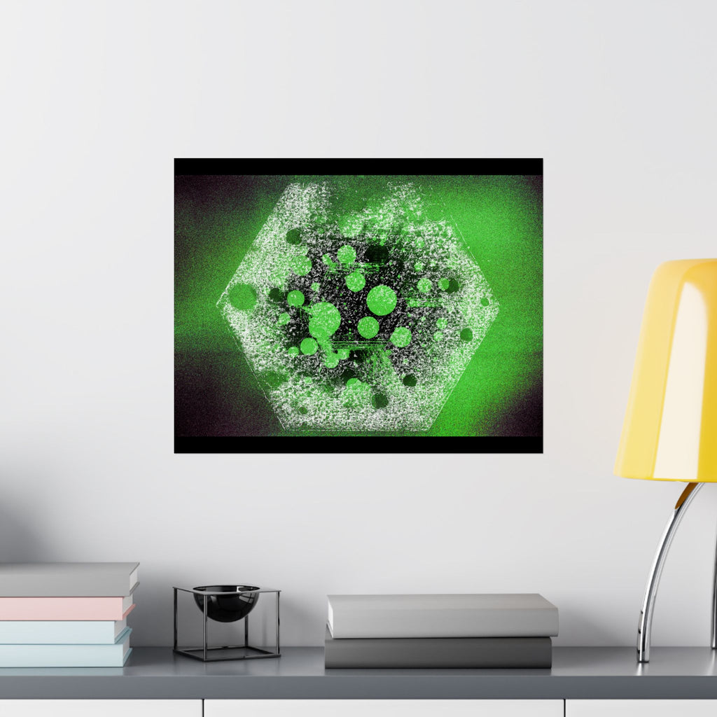 Abstract Neon Green Hexagon Matte Poster — Geometric Sci‑Fi Wall Art