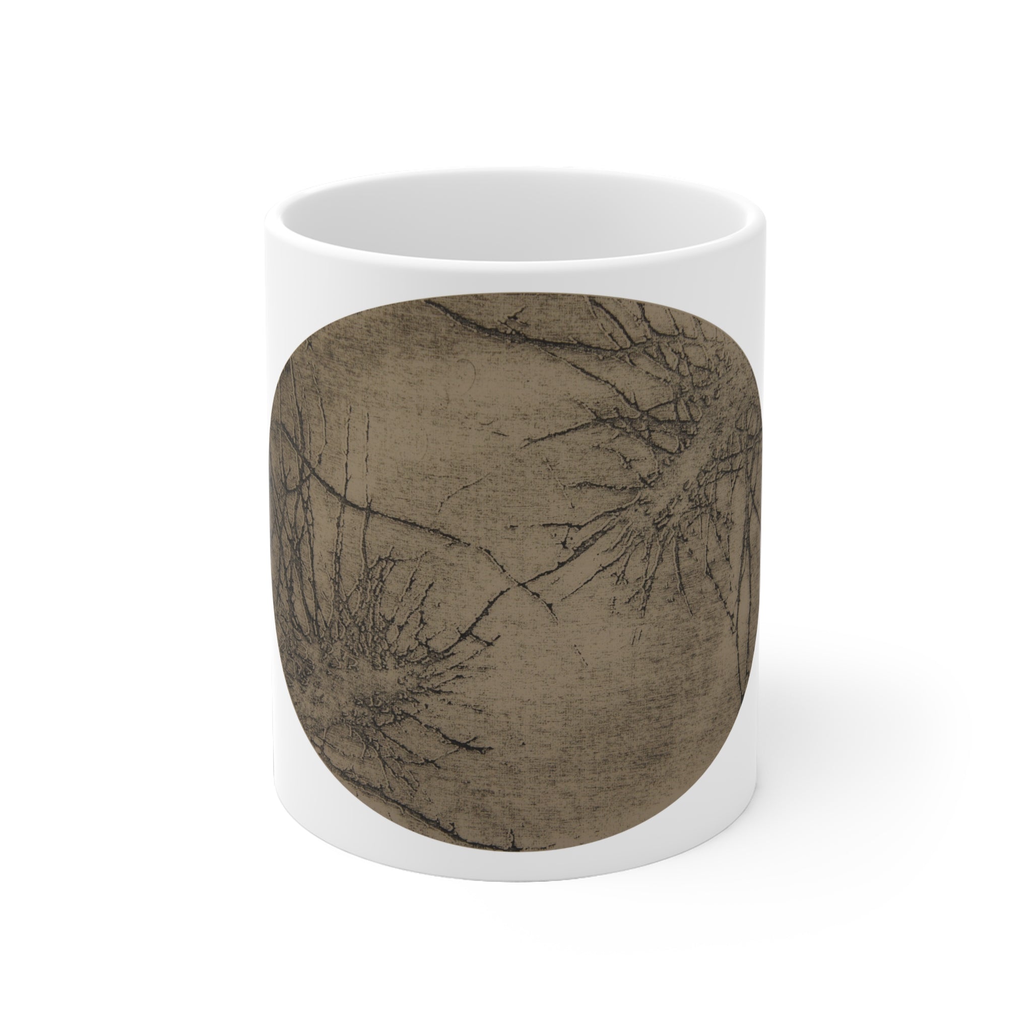Earth-Toned Botanical Circle Ceramic Mug — Vintage Tree Branch Design - no 36