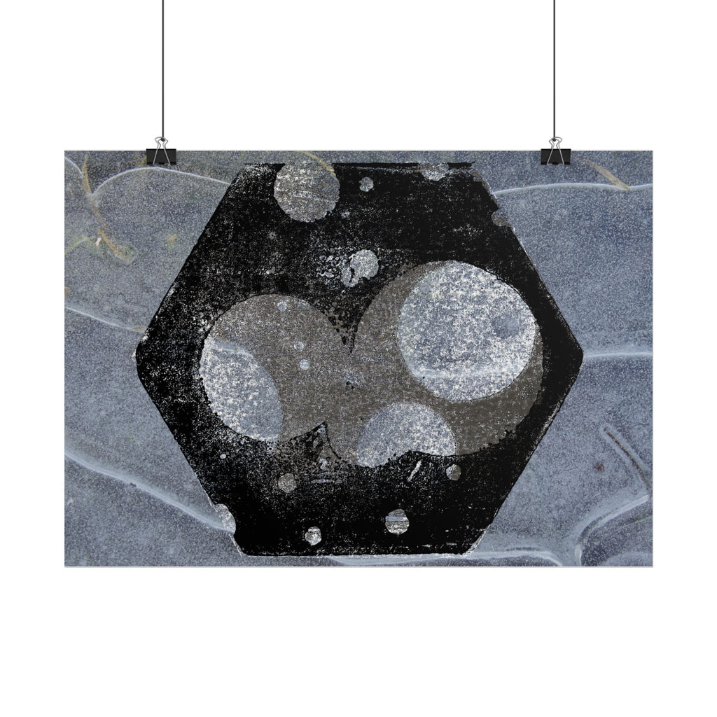 Abstract Hexagon Planet Poster — Industrial Black & Gray Wall Art
