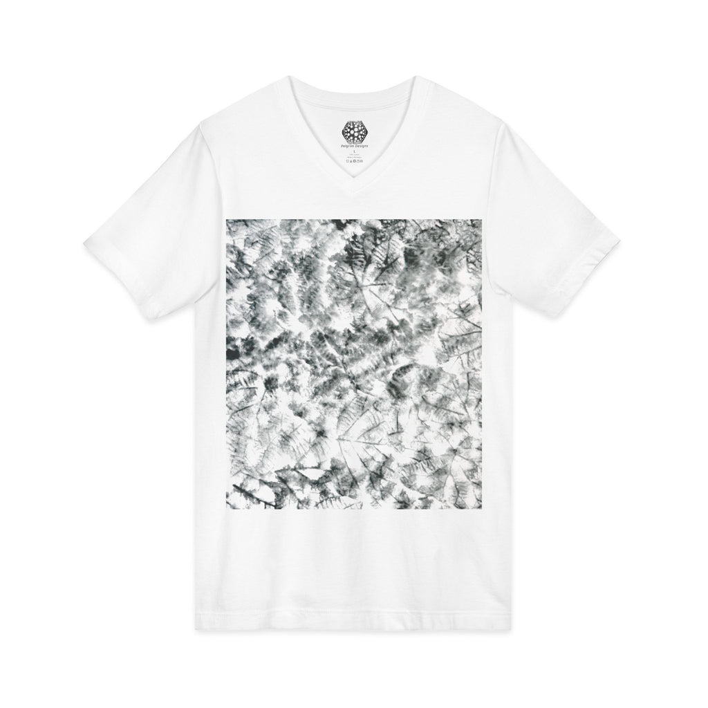 Abstract Black & White Tie-Dye V-Neck Tee — Minimalist Art Square Design