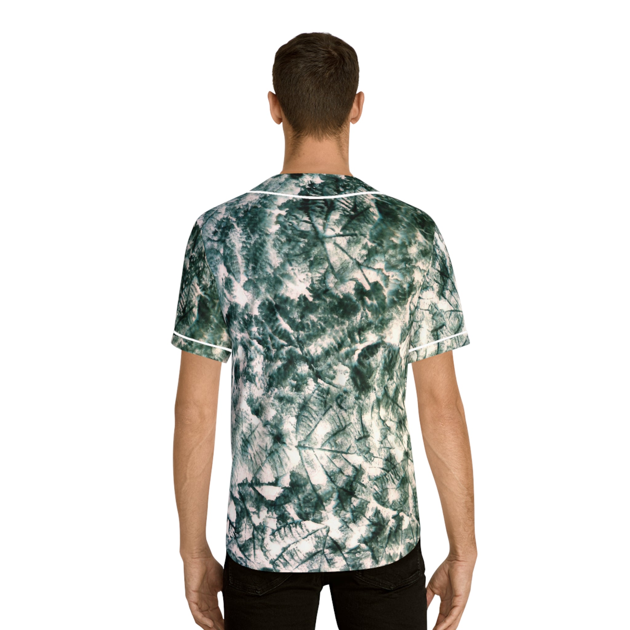 Tie-dye Varen Baseballshirt — Groene botanische print over het hele shirt 