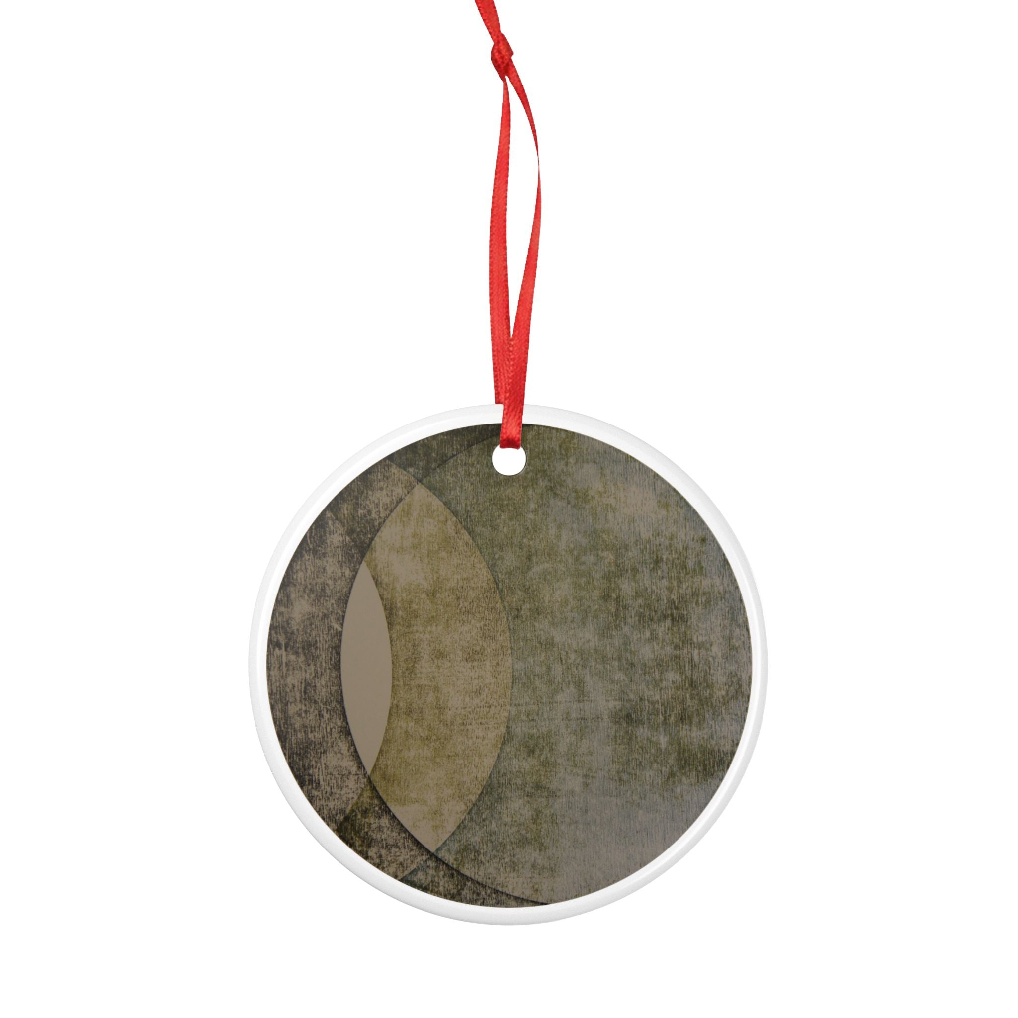 Abstract Vintage Moon Ceramic Ornament — Two-Sided Rustic Green Holiday Decor