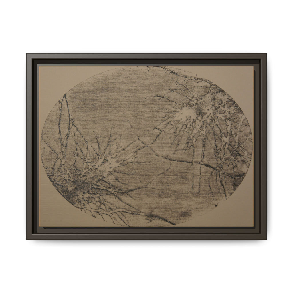 Ingelijste matte canvas kunst, nr. 04 — Reproductie van een houtsnijwerk van Twin Tree (Zwart &amp; Ezelbruin) 