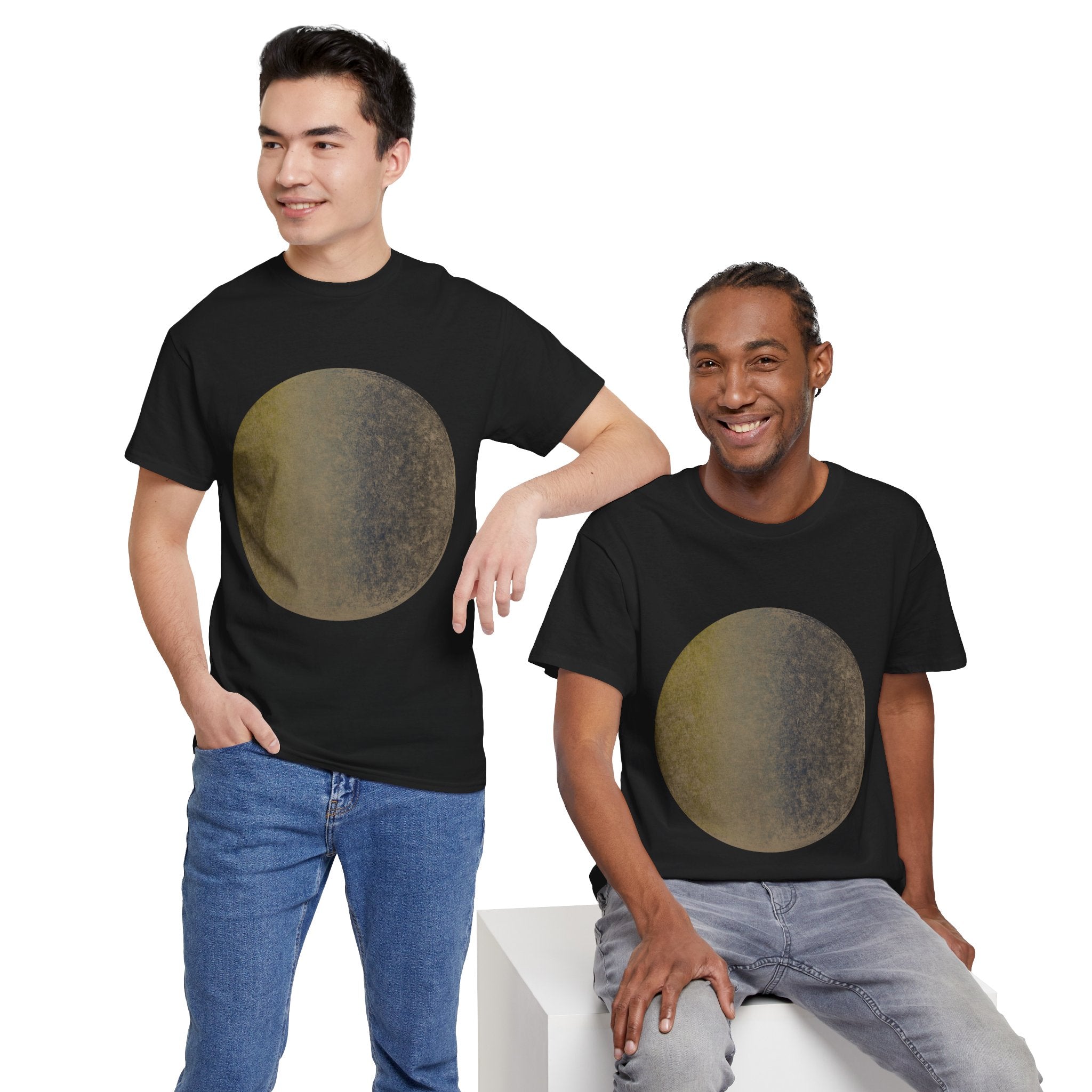 Moon Phase Graphic Tee — Vintage Gold Lunar Circle T-Shirt