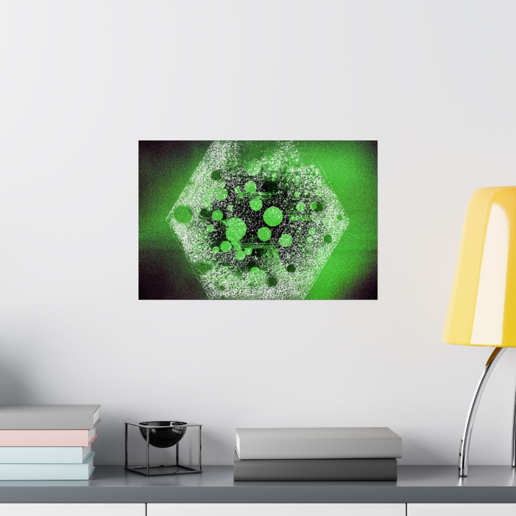Abstract Neon Green Hexagon Matte Poster — Geometric Sci‑Fi Wall Art