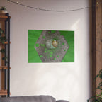 Abstracte zeshoekige metalen textuurposter | Matte horizontale poster, groene organische achtergrond 