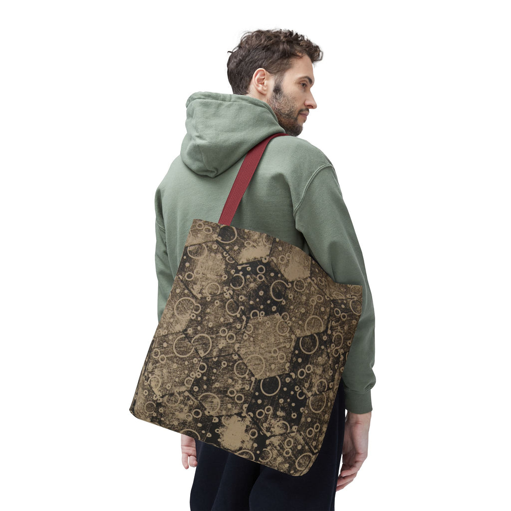 Vintage Hexagon Pattern Tote Bag – Sepia Geometric All-Over Print