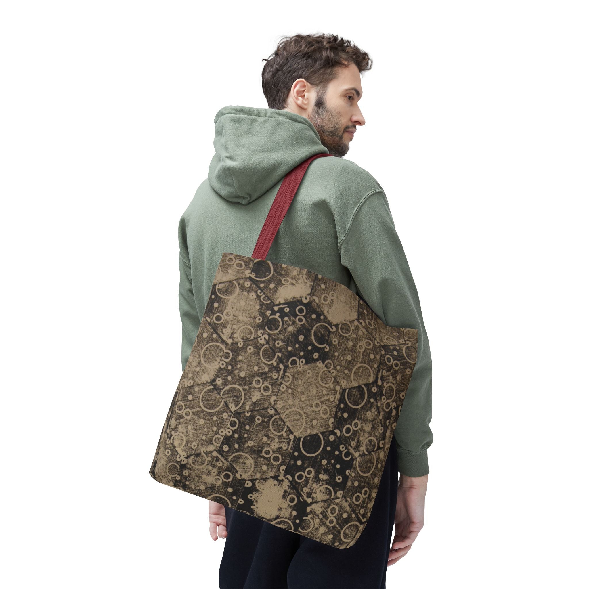 Vintage Hexagon Pattern Tote Bag – Sepia Geometric All-Over Print