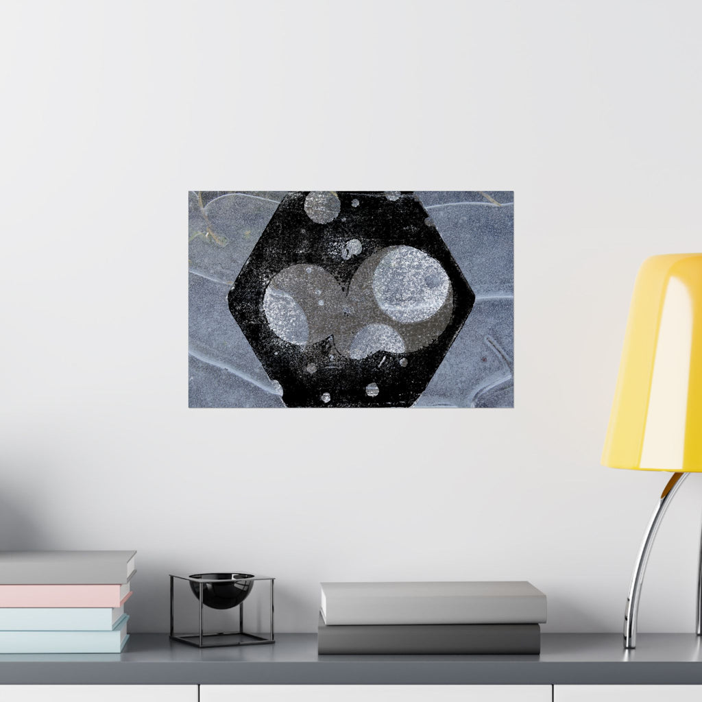 Abstract Hexagon Planet Matte Poster — Industrial Black & Gray Wall Art
