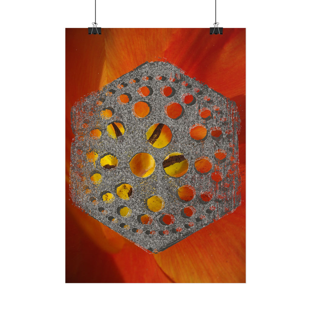 Hexagon Metal Pattern on Orange Petal Poster