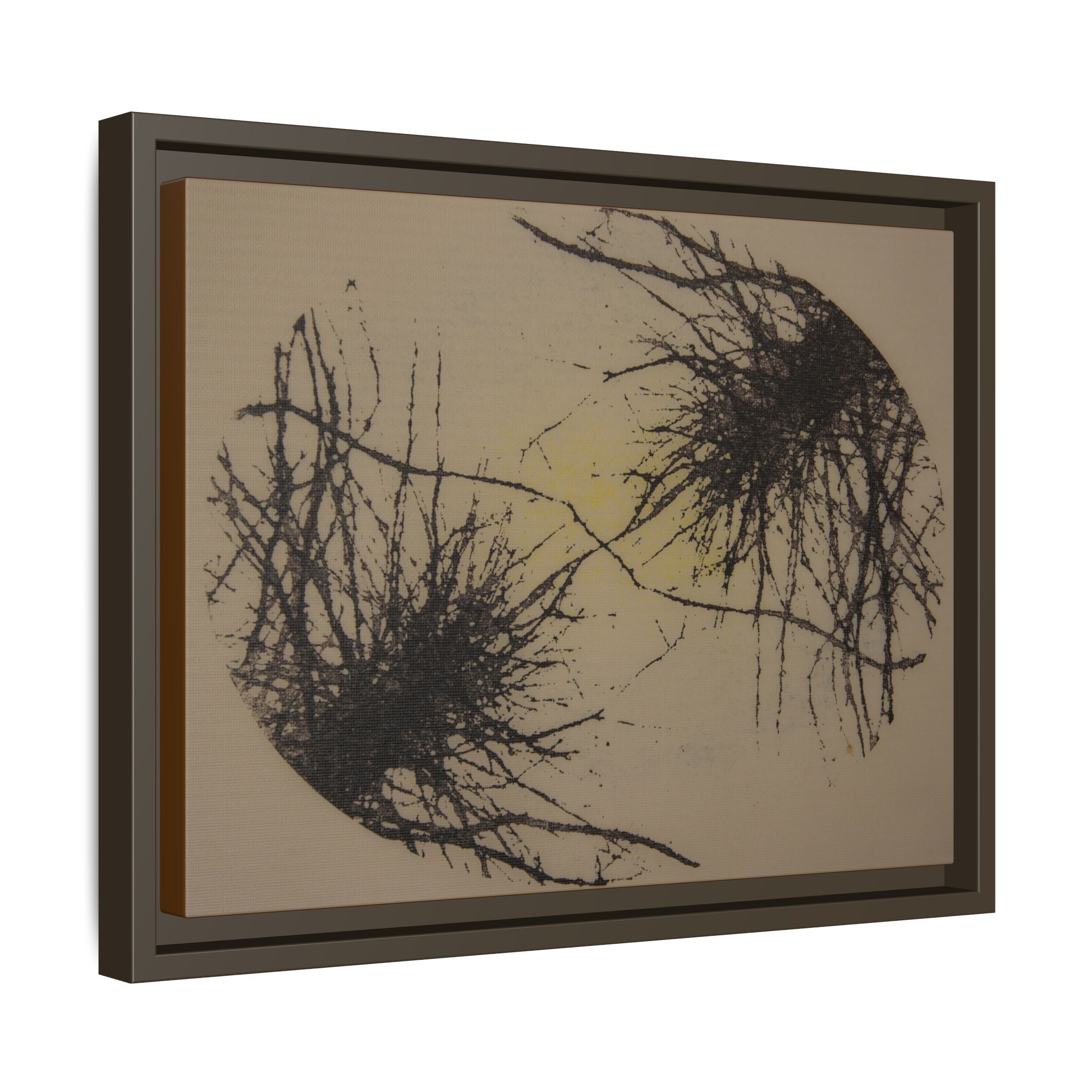 Framed Matte Canvas Art, no 35 — Twin Tree Wood-Carving Reproduction (Black & Dark Beige)
