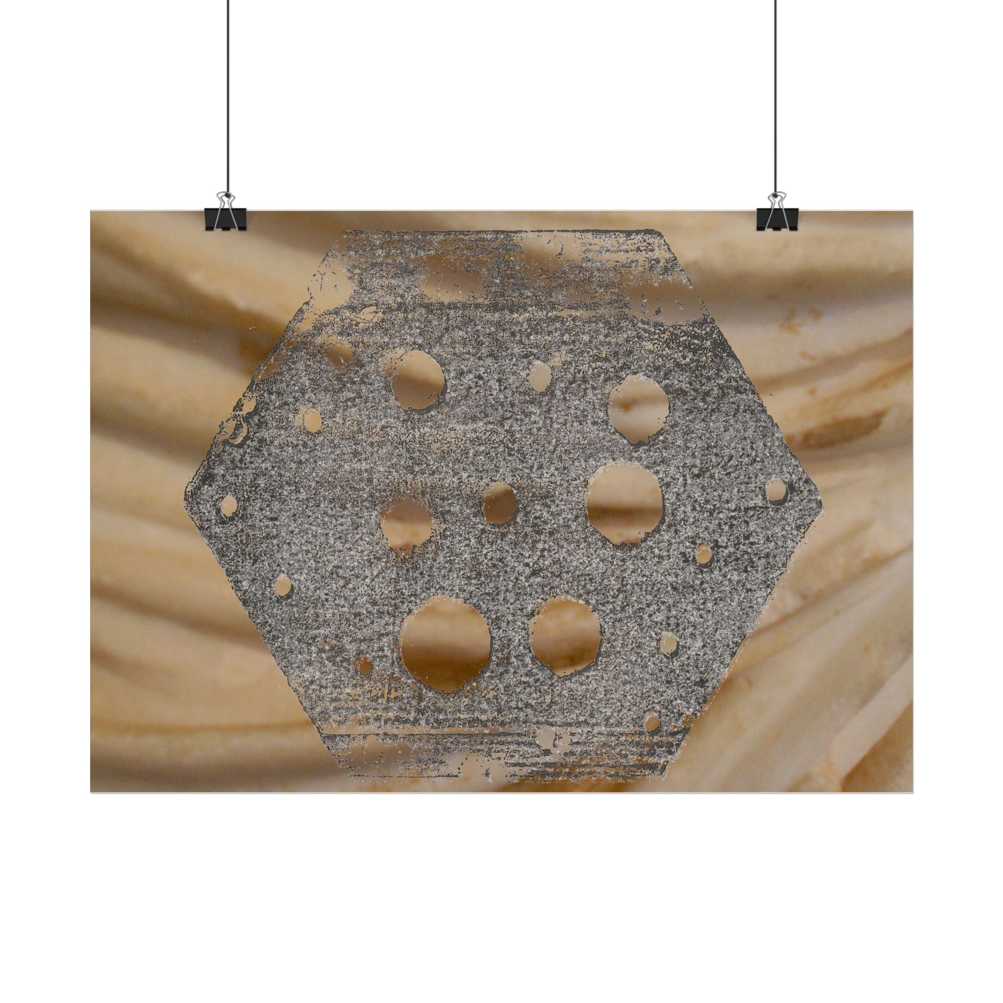 Abstracte zeshoekige uitgesneden horizontale poster — Neutrale beige wanddecoratie met textuur 