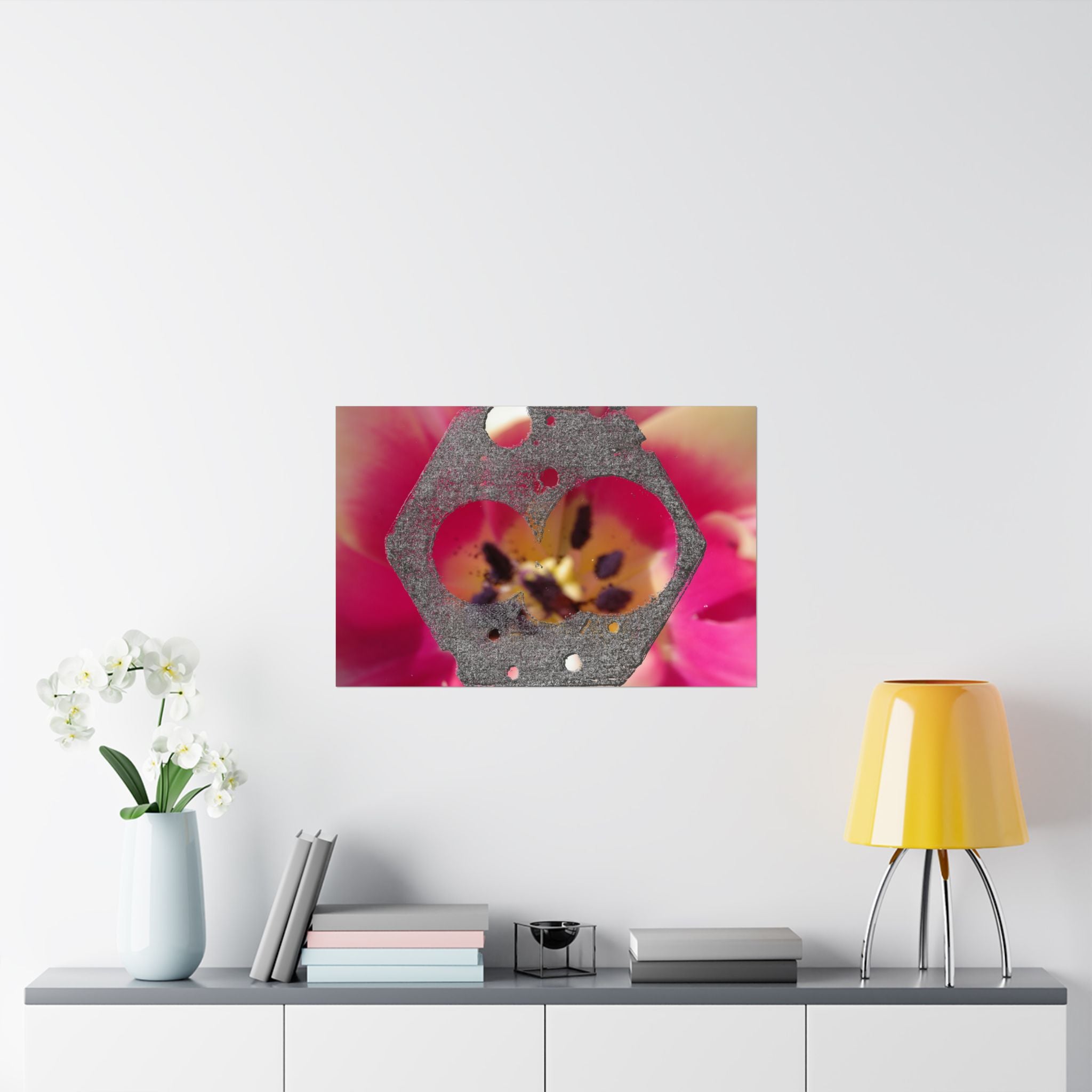Abstract Floral Geometry Matte Horizontal Poster | Pink Bloom, Hex Cutout