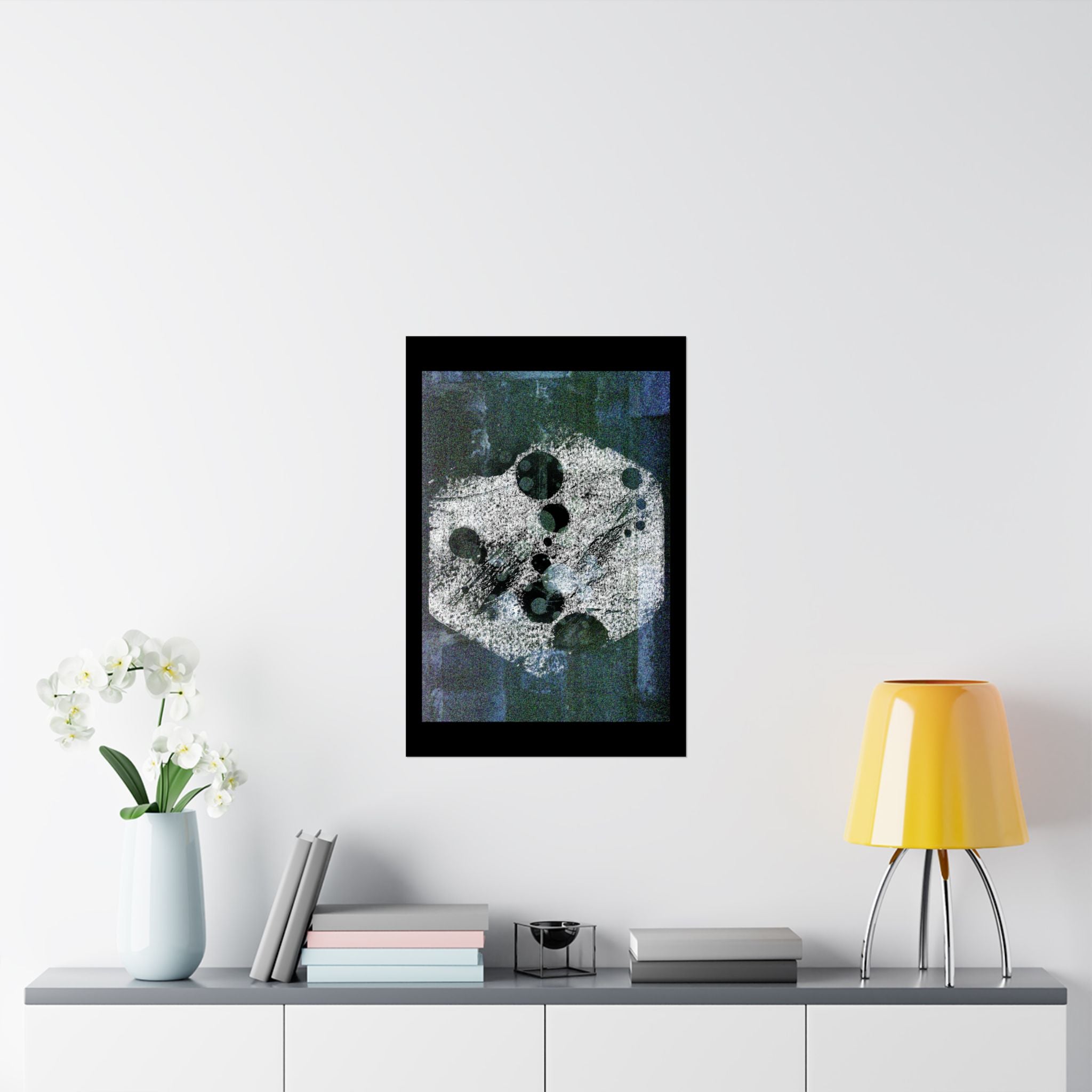 Abstract Moon Phase Matte Poster — Dark Blue Textured Wall Art