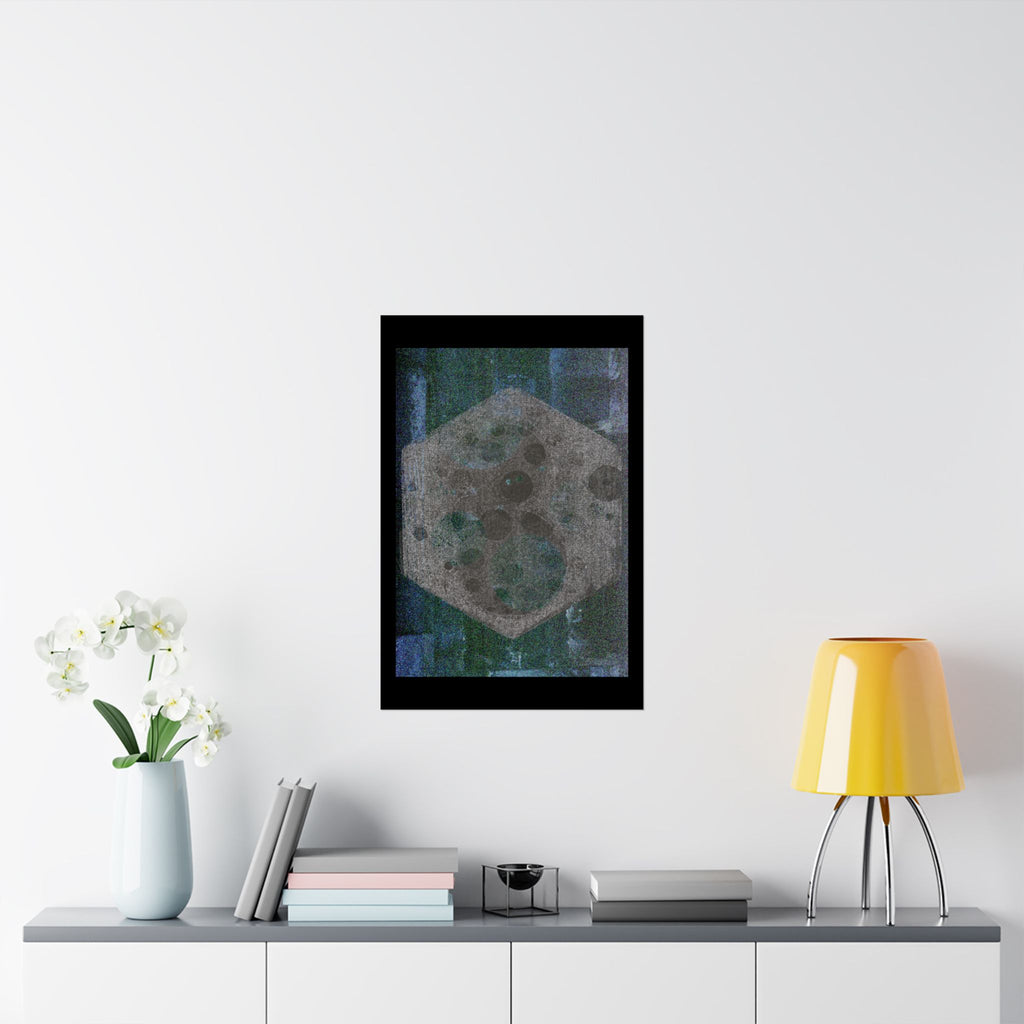 Abstract Hexagon Moon Matte Poster — Moody Blue-Green Wall Art