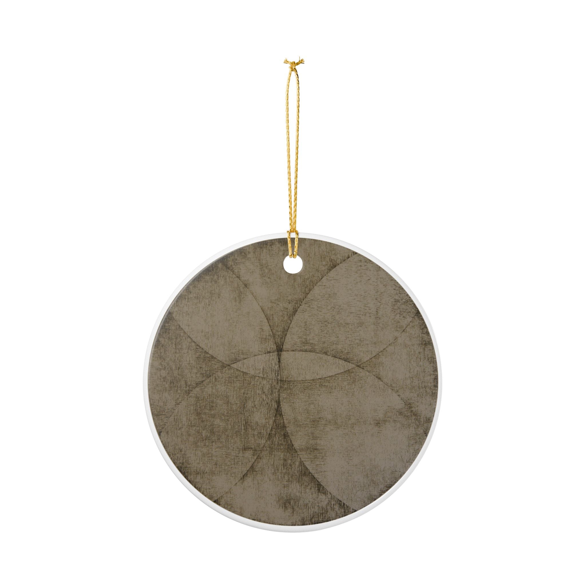 Neutral Geometric Ceramic Ornament — Minimalist Circle Pattern Holiday Decoration