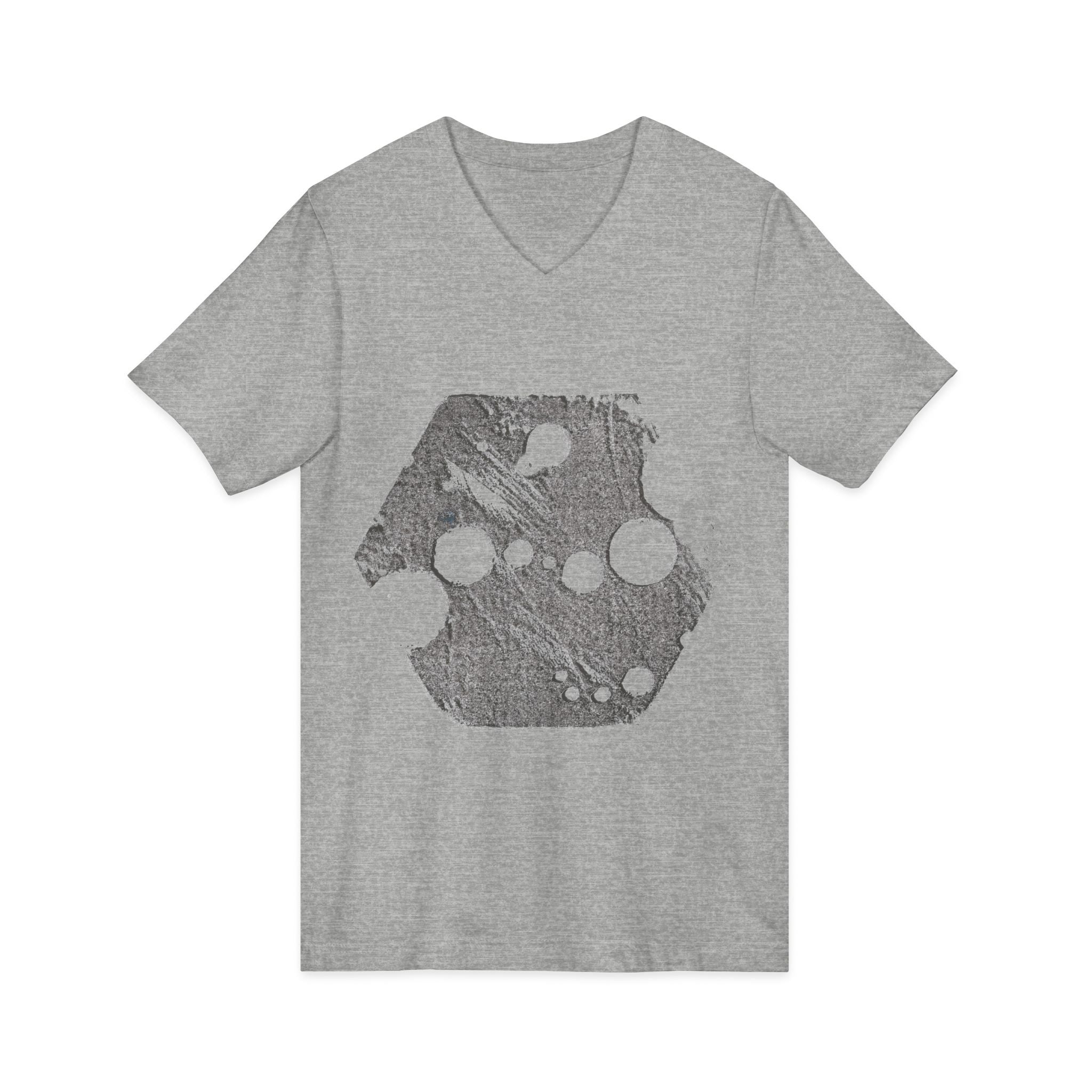 Hex Moon Graphic Tee Design Hex10 — Een vintage T-shirt met V-hals en een verweerde Space Cheese-look, geïnspireerd op astronomie.
