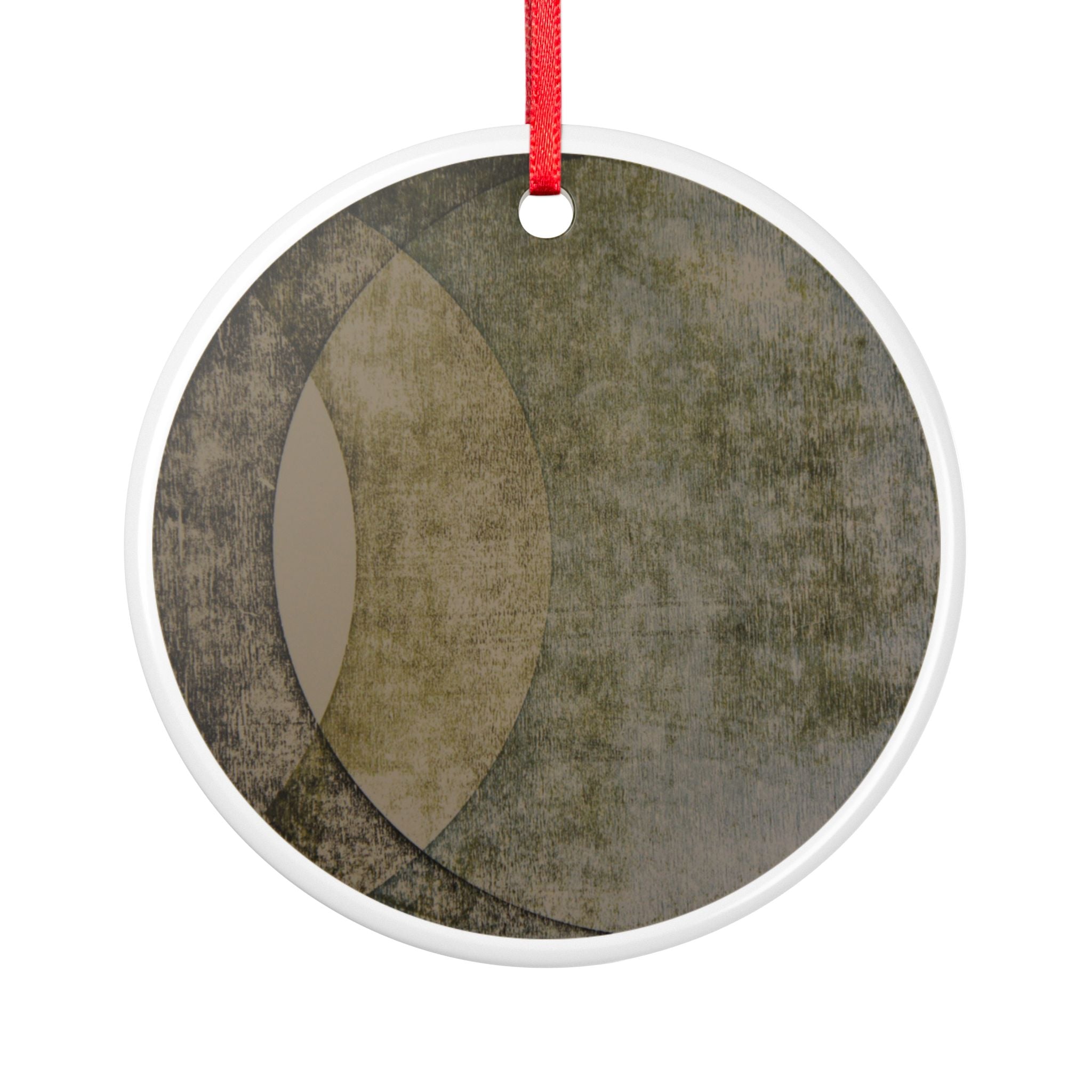 Abstract Vintage Moon Ceramic Ornament — Two-Sided Rustic Green Holiday Decor