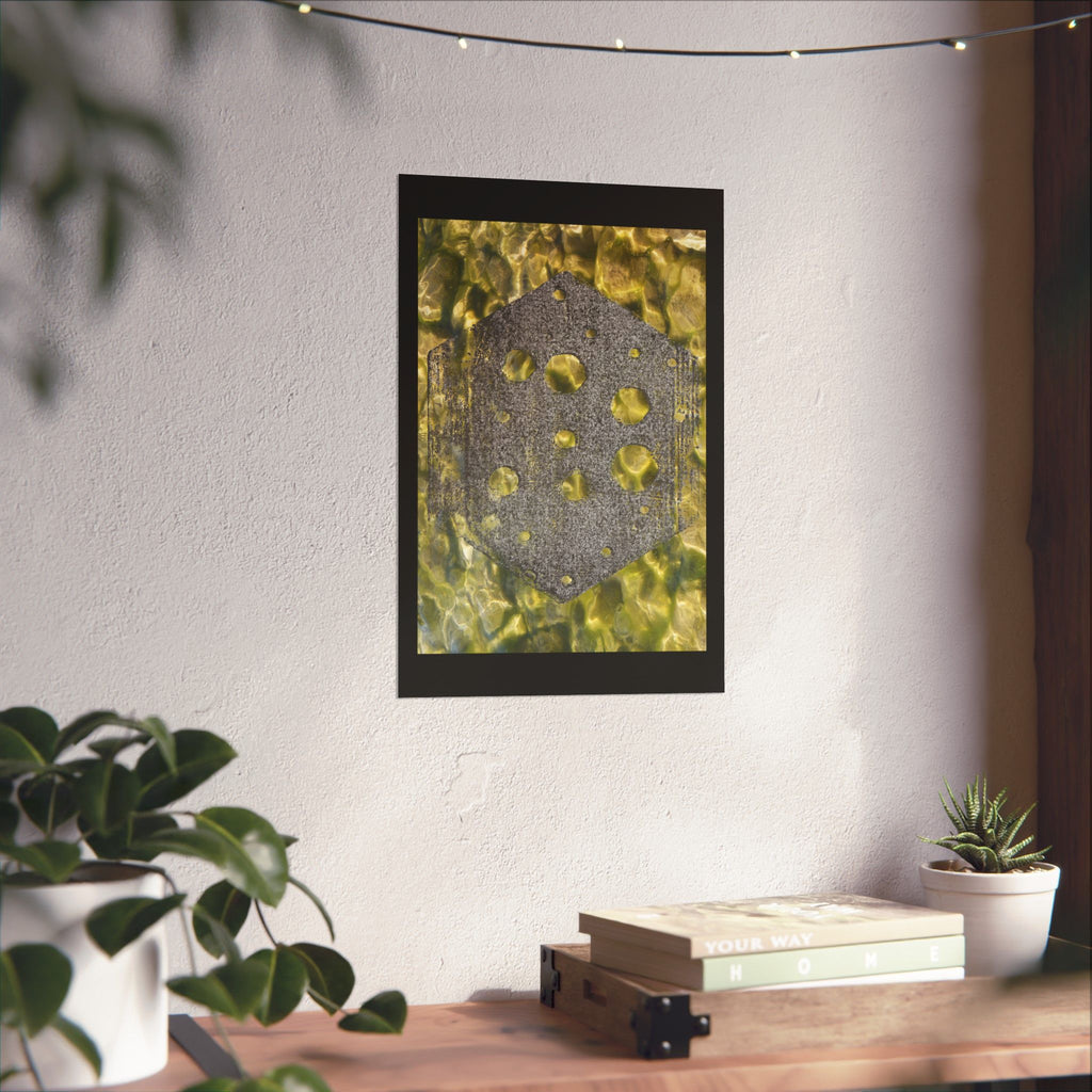 Abstract Hex Tile Poster — Gold Water Texture Matte Vertical Print