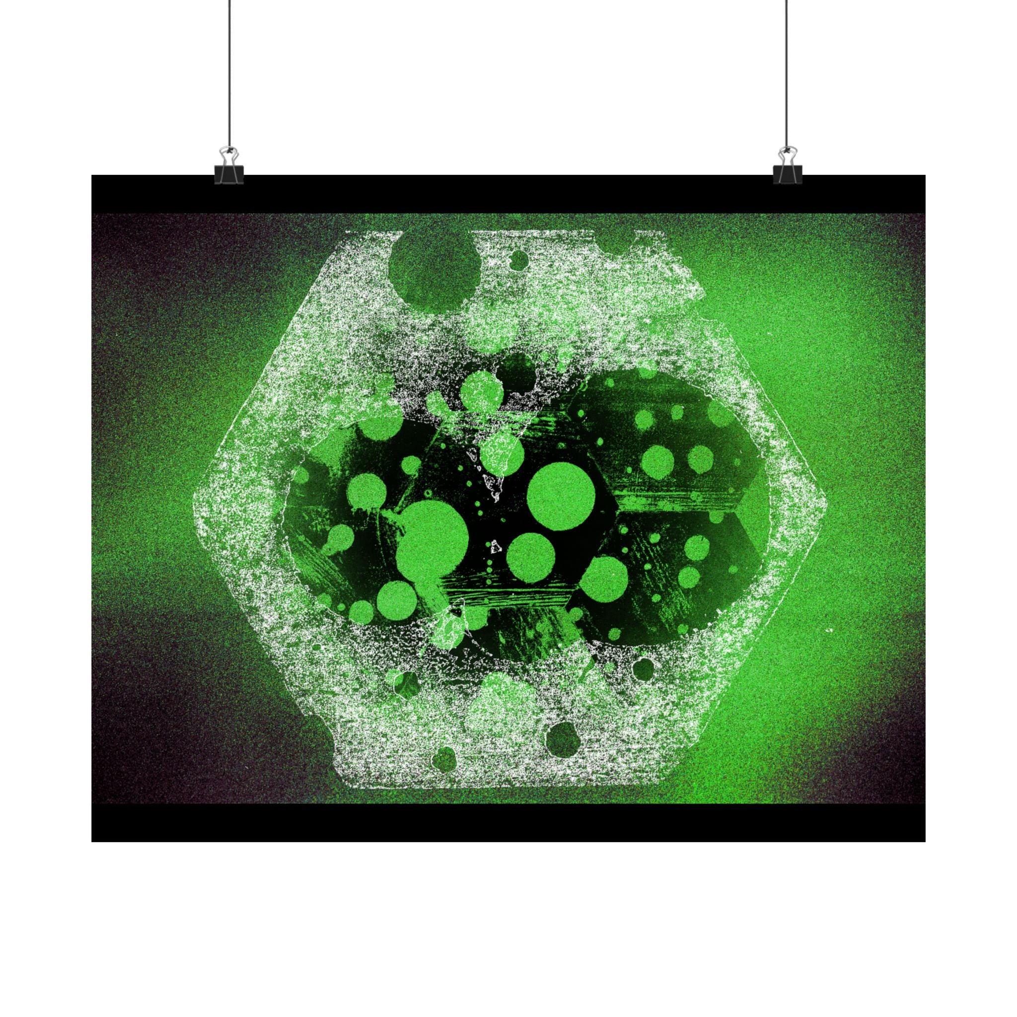 Abstract Green Hexagon Matte Poster — Sci‑Fi Geometric Wall Art