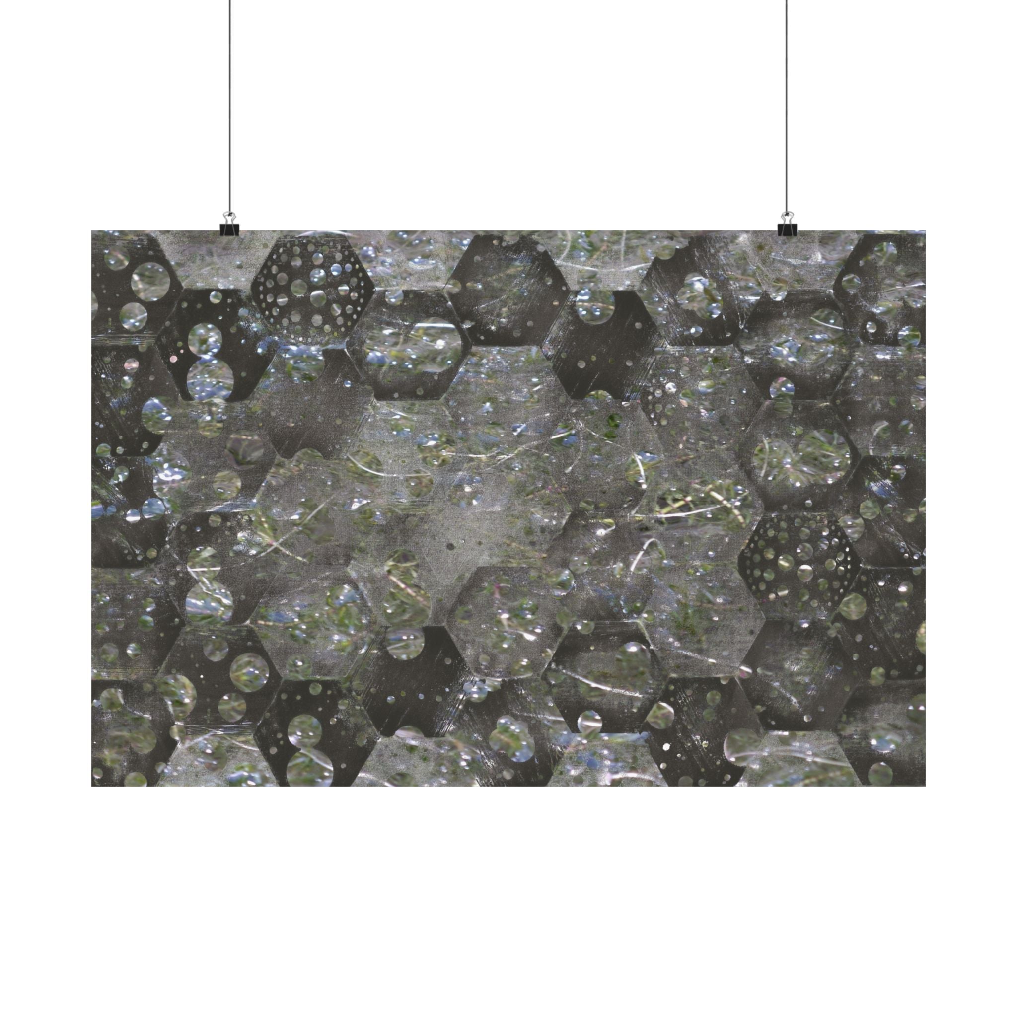 Abstracte zeshoekige poster met bubbelstructuur en matte afwerking — Geometrische wanddecoratie 