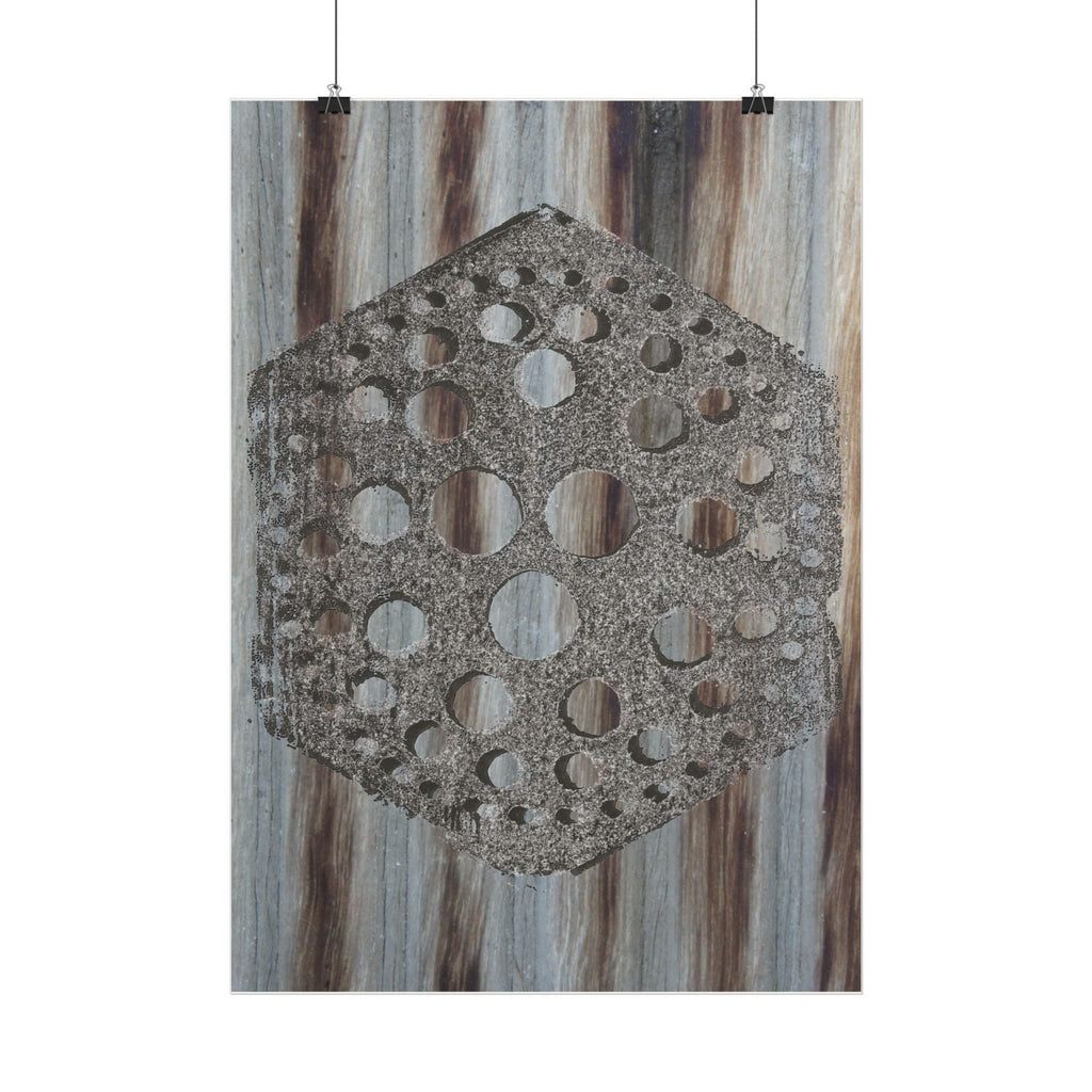 Rustieke honingraatposter, verticale poster | Zeshoekige wanddecoratie, textuur van schuurhout 