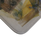 Abstract Botanical Bath Mat — Soft Yellow & Earth Tone Floral Design
