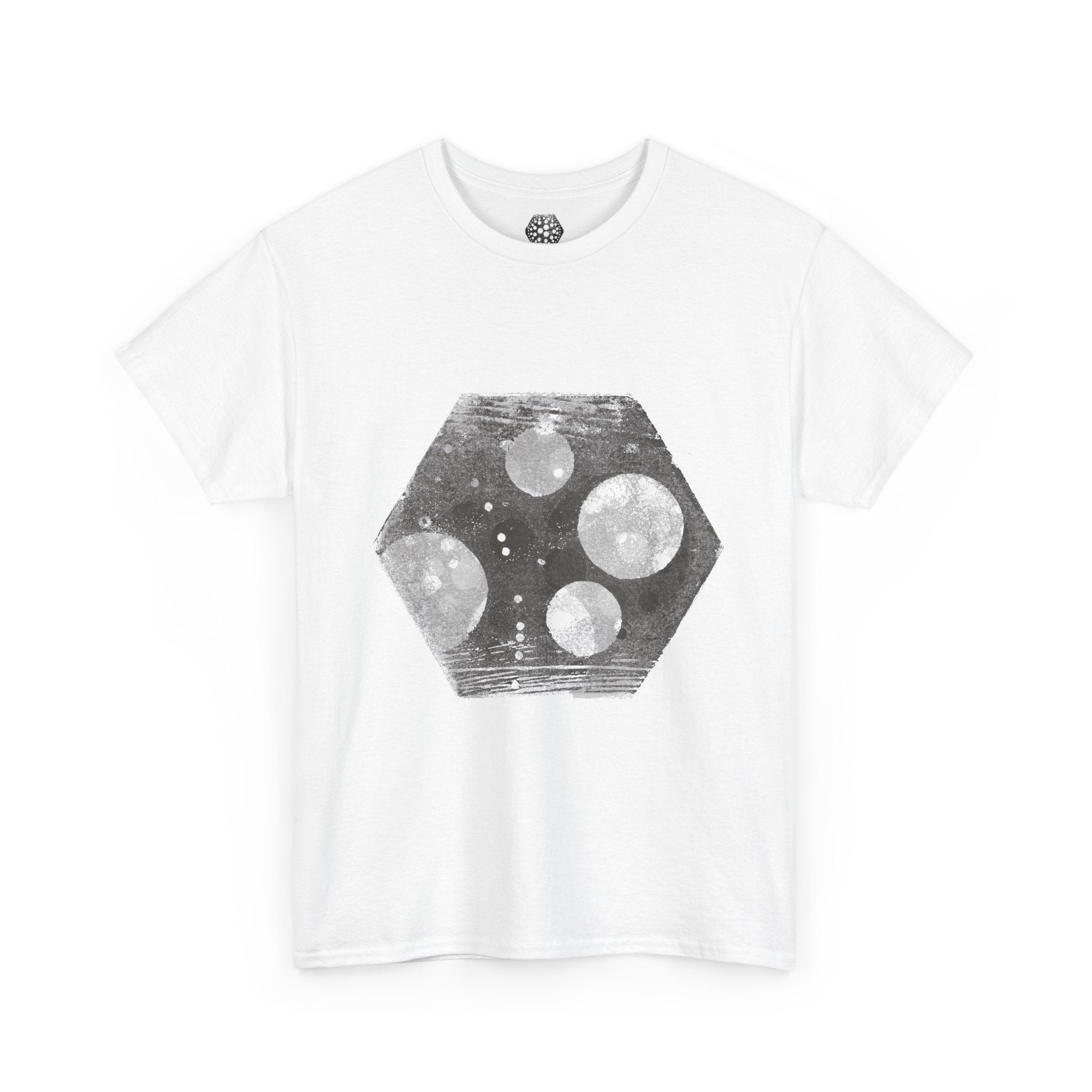 Hexagon Circles Graphic Tee — Digital Manual Print Art