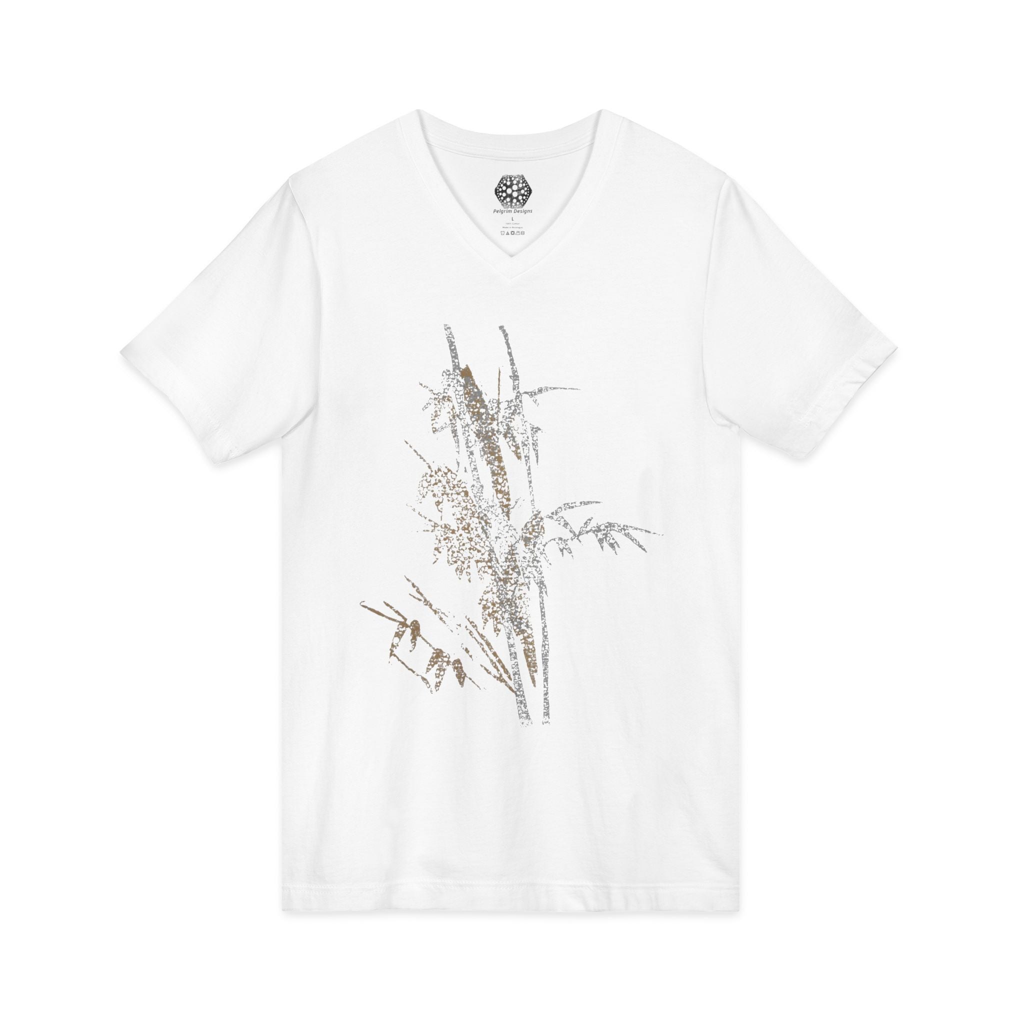 Botanical Grass V-Neck Tee — Minimal Dried Wildflower Illustration Shirt